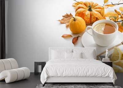 autumn healthy tea on white background Wall mural