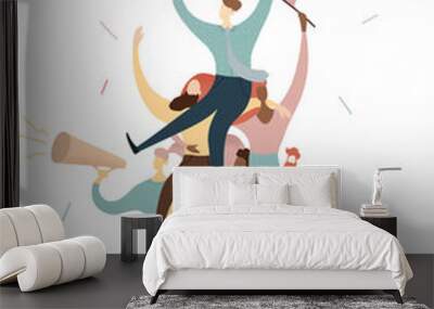 creative team work of men and women winning trophy, vector illustration business concept , successful dream team Wall mural