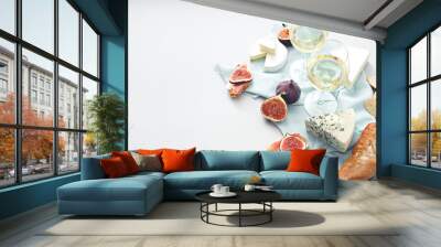 wine and snacks on grey table Wall mural