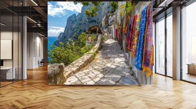 Colorful Storefronts overlooking the Mediterranean Sea Wall mural