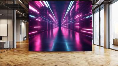 Neon Tunnel with Colorful Lights Wall mural