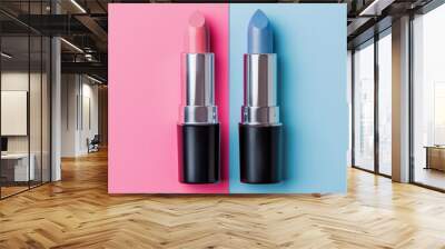 Pink and Blue Lipsticks on a Colorful Background Wall mural