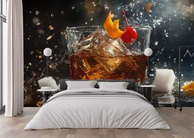 Refreshing Cocktail with Cherry and Orange Twist Wall mural