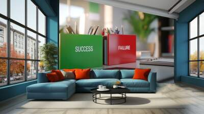 Success vs. Failure - A Desk with Two Holders Wall mural