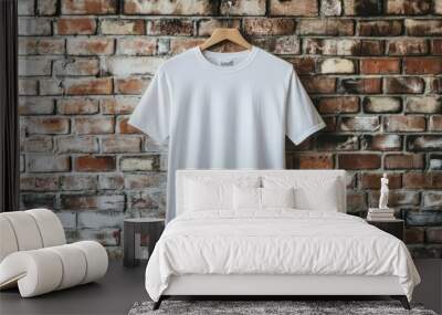 White T-Shirt Mockup Against Brick Wall Wall mural