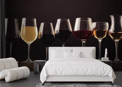 Wine Glasses on a Black Background Wall mural