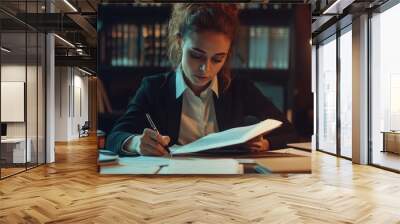 Woman Studying in Library Wall mural