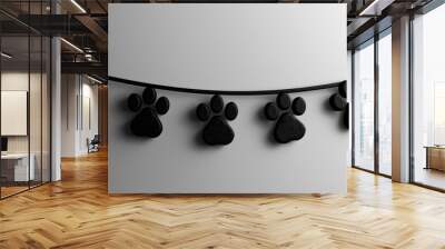 3D black paw prints, arranged in a string on an isolated background, studio lighting for dramatic effect, designed for advertising use Wall mural