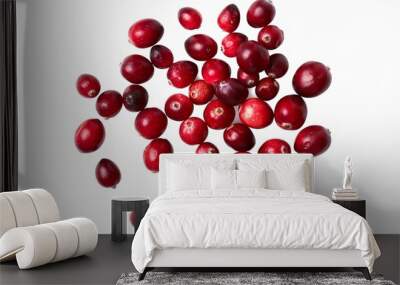 A mix of whole cranberries and halves, positioned randomly to create a natural scatter effect. The white background accentuates the vibrant red hues Wall mural