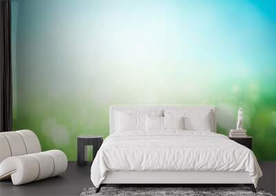 Abstract blur beautiful green nature and blue sky white clouds wallpaper background Wall mural