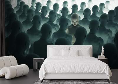 Angry Rebel Women Unique Leader Figure Individuality Dystopian Crowd of People 3d illustration render Wall mural