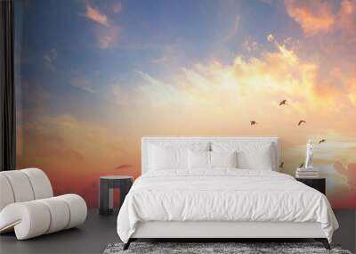 Background of colorful sky concept: Dramatic sunset with twilight color sky and clouds Wall mural