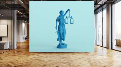 Blue lady justice judicial system classic statue woman green mint soft tones pale background quarter right view 3d illustration render digital rendering	 Wall mural