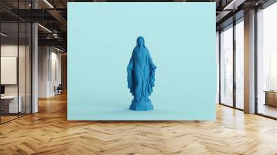 Blue virgin Mary saint statue traditional catholic sculpture pale background front view 3d illustration render digital rendering	
 Wall mural