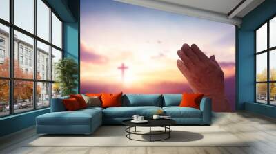 Christian Hands together up worship and pray Wall mural