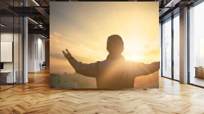 Christian worship and praise concept: Human hands open palm up worship Wall mural