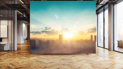 City day concept: big city at sunset background Wall mural