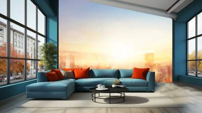 City skyline and sky sunset background Wall mural