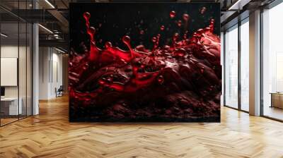 Close-up Spectacular Red splash of wine in slow motion on Black background. Wall mural