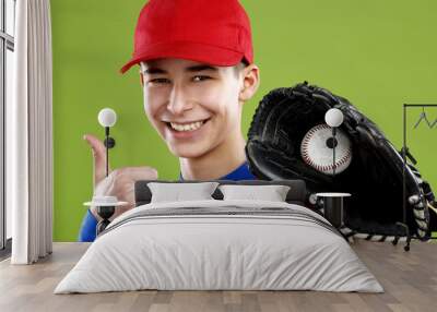 portrait of a beautiful teen baseball player in red and white un Wall mural