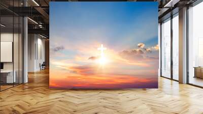 Cross of Jesus Christ on sunset sky background. Cross of Jesus Christ on sunset sky background Wall mural