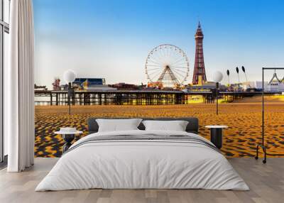 Blackpool Tower and Central Pier Ferris Wheel, Lancashire, England, UK Wall mural