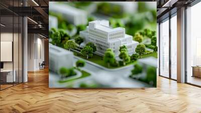 Eco-friendly factory and residential community model, with abundant greenery and trees, demonstrating a harmonious, green lifestyle Wall mural