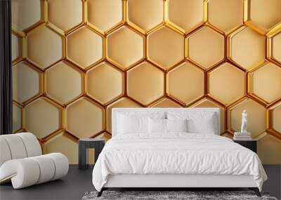 Elegant honeycomb pattern, golden-yellow palette, soft shadows for depth, natural texture, minimalist and modern aesthetic Wall mural