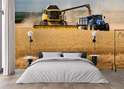 Farming in UK Combine Harvester Loading Tractor Wall mural