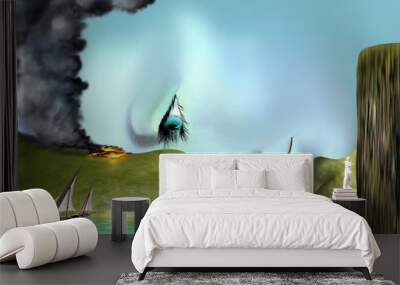 Surreal landscape face Wall mural