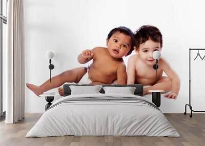 two cute babies sitting together Wall mural