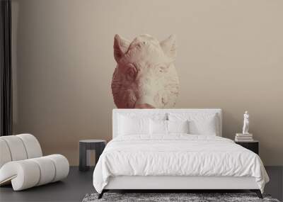 Hog pig boar head neutral backgrounds soft tones beige brown background clay sculpt 3d illustration render digital rendering Wall mural