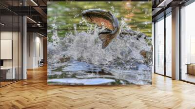 Jumping rainbow trout in Grayling Mi Wall mural