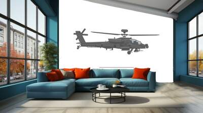 AH-64 Apache icon. Outline colorful icon of helicopter on white. Vector illustration Wall mural