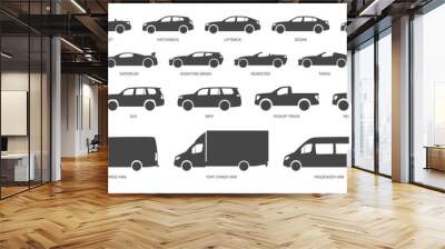 Car body types. Different vehicles. Vector illustration. Collection Wall mural