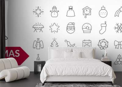 Christmas line icon set. Isolated signs on white background. Vector illustration. Collection Wall mural