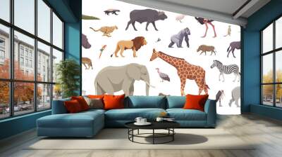 Flat set of african animals. Isolated animals on white background. Vector illustration Wall mural