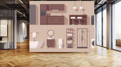 Furniture set. Interior furniture. Flat furniture. Kitchen furniture and other. Vector illustration Wall mural