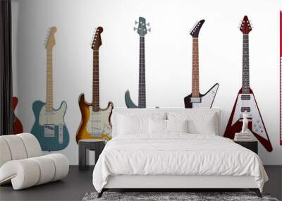 Guitar set. Realistic electric guitars on white background. Musical Instruments. Vector illustration. Wall mural