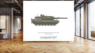 Leopard 2a7 outline colorful icon. Isolated tank on white background. Vector illustration Wall mural