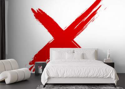 Red cross sign. Grunge X symbol. Realistic brush Wall mural