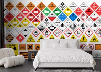 Vector hazardous material signs. Globally Harmonized System warning signs. All classes. Hazmat isolated placards Wall mural