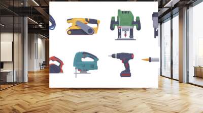 Vector power tool set. Isolated electric tools. Flat illustration Wall mural