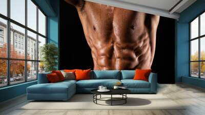 Male oily sweaty abs Wall mural