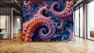 Mesmerizing abstract fractal art, self-replicating forms with recursive details, creating an infinite exploration of intricate patterns Wall mural