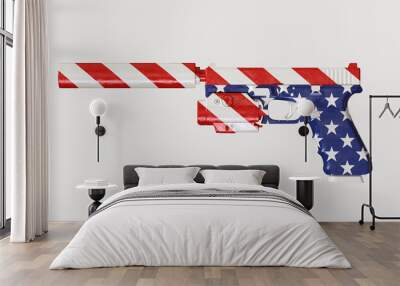 Modern Tactical Hand Gun with Silencer and Laser Beam Sight and USA Flag Painted On 3d illustration 3d render Wall mural