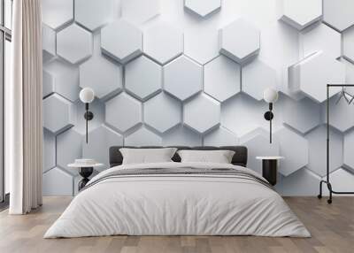 Monochromatic hexagon pattern, soft gradient shades of grey, smooth and seamless minimalist design, subtle light reflections Wall mural