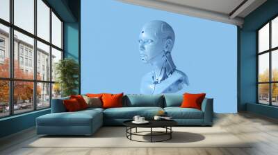 Pale Blue Cyborg Bust 3d illustration 3d render Wall mural