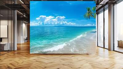 Panorama beach with palm trees and clouds in the sky Wall mural