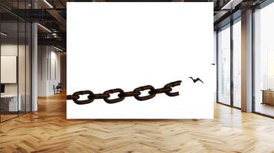 Peace and freedom concept, Birds flying and broken chain isolated on white background Wall mural